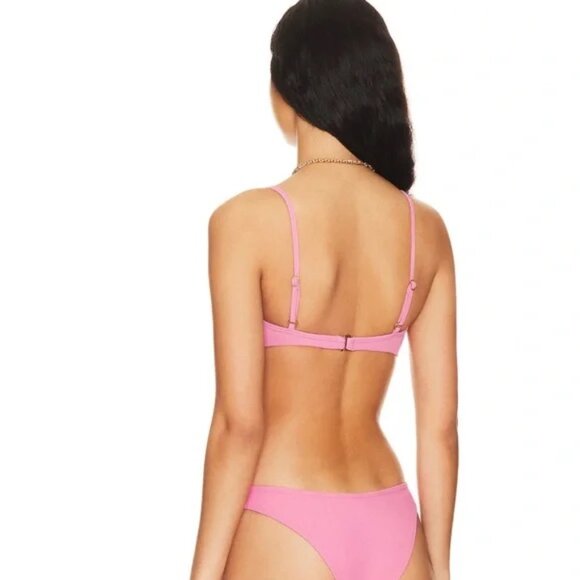 NWT | L*Space x Revolve Helena Bikini Ribbed Pink Triangle Adjustable Top M $99 - Picture 2 of 5